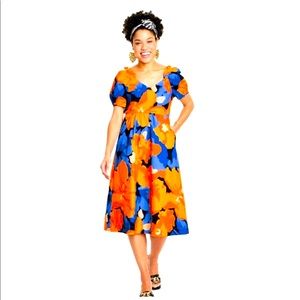 Tabitha Brown for Target tie back midi dress size 6 - orange, blue & black